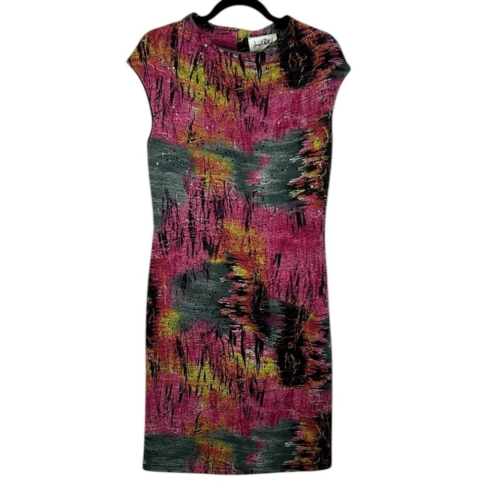 Joseph Ribkoff Short Sleeve Sequins LIned Knit Knee Length Sheath Dress Size 8